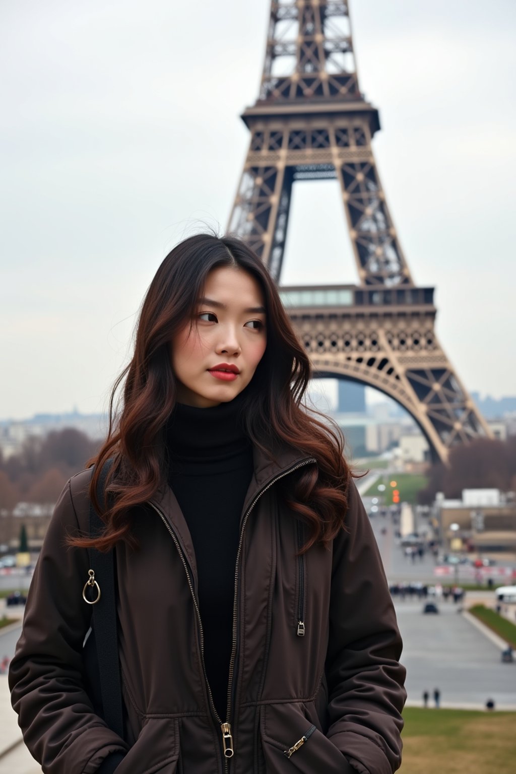 woman in Paris with the Eiffel Tower in background