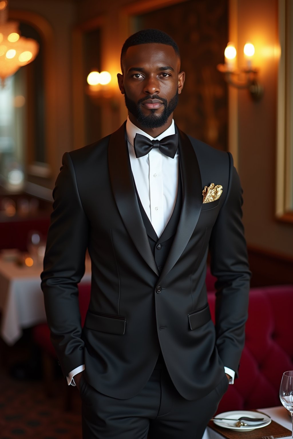 a man wearing  luxurious suit in luxury restaurant, instagram photo, instagram,  fit body