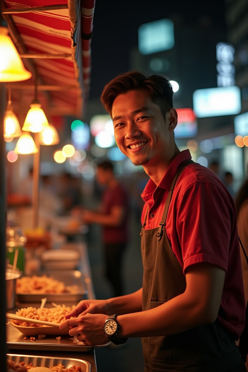 man at a pop-up food market at night, combining the love for street food with nightlife