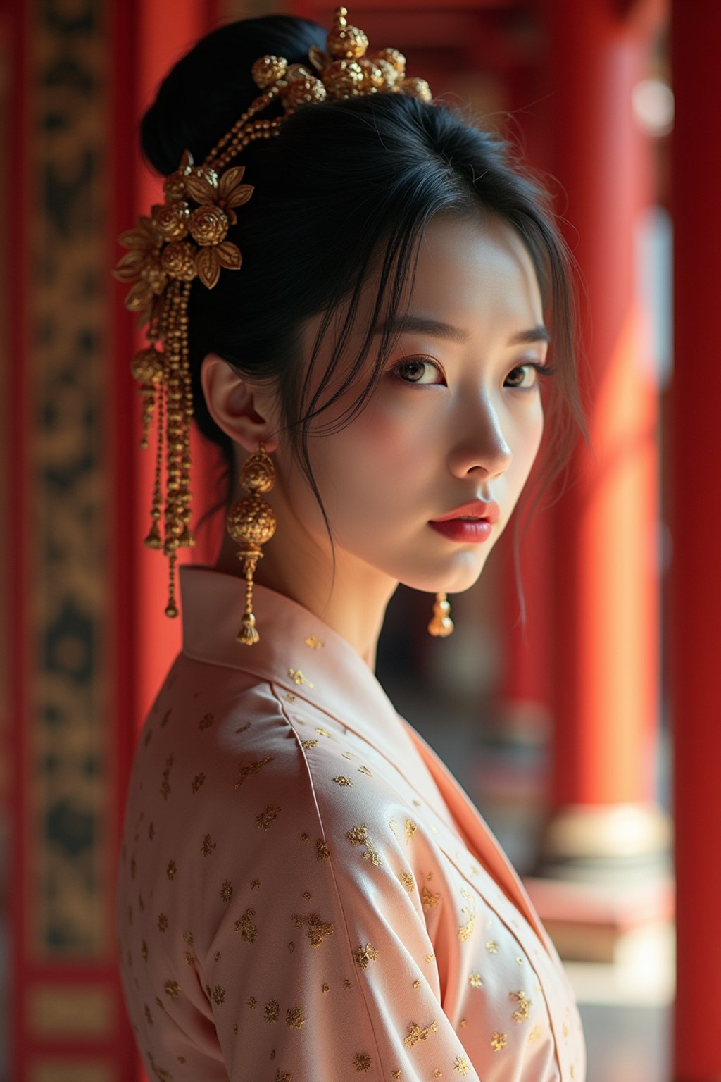 woman in a serene temple or sacred space