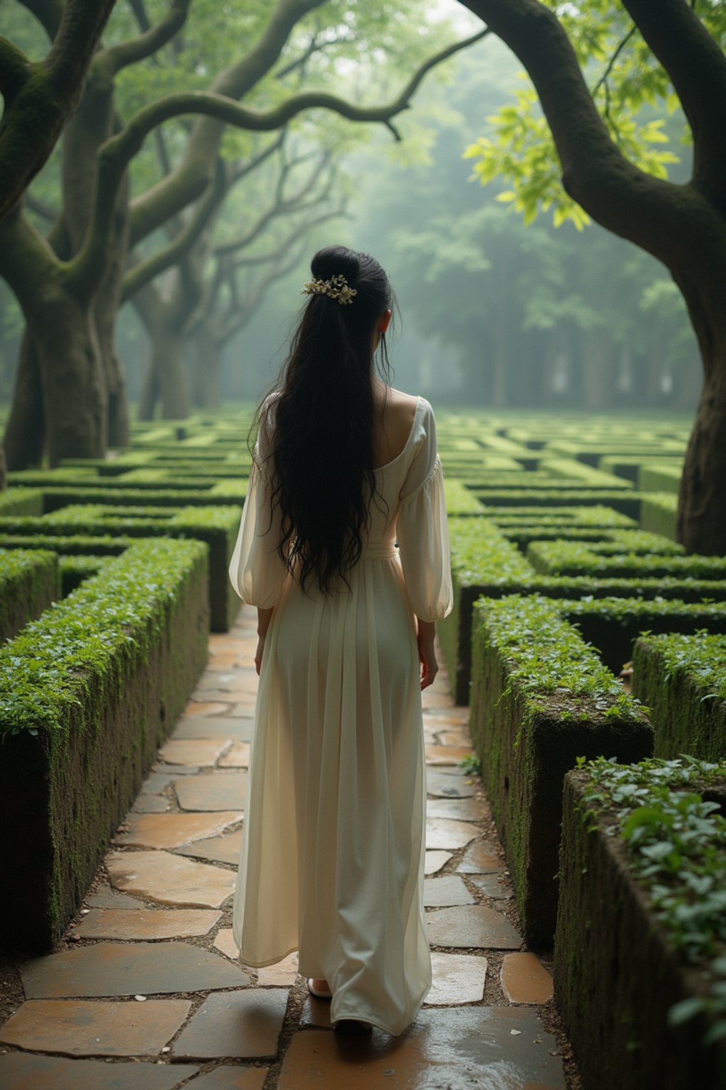 woman in a labyrinth or walking a sacred path