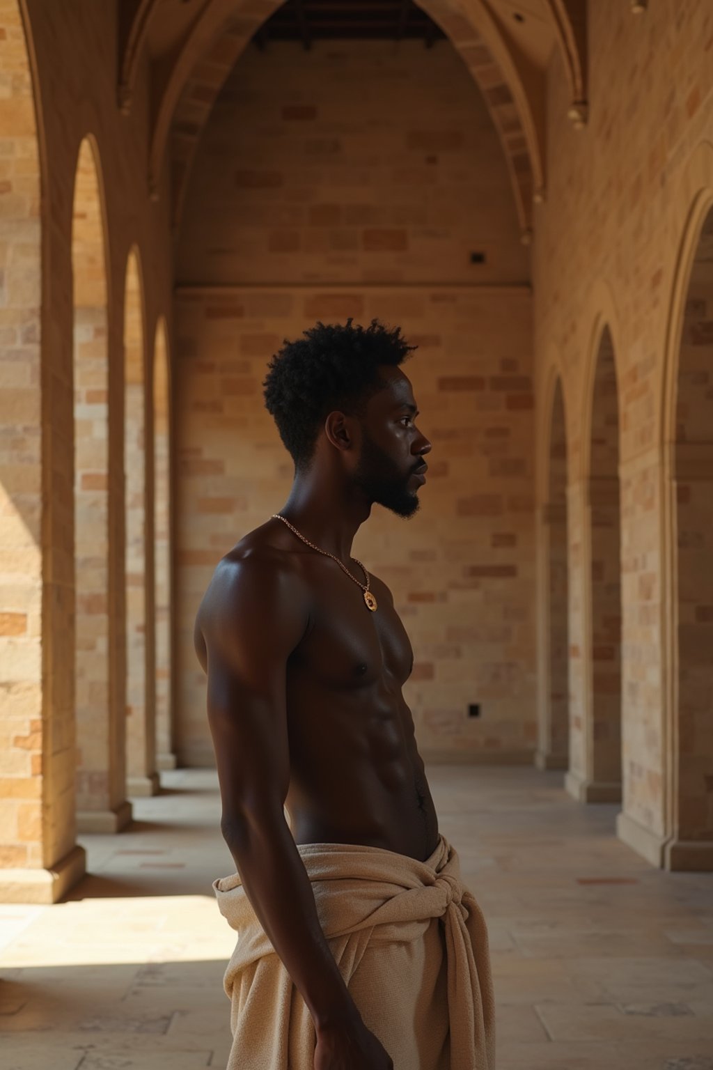 man in a serene temple or sacred space