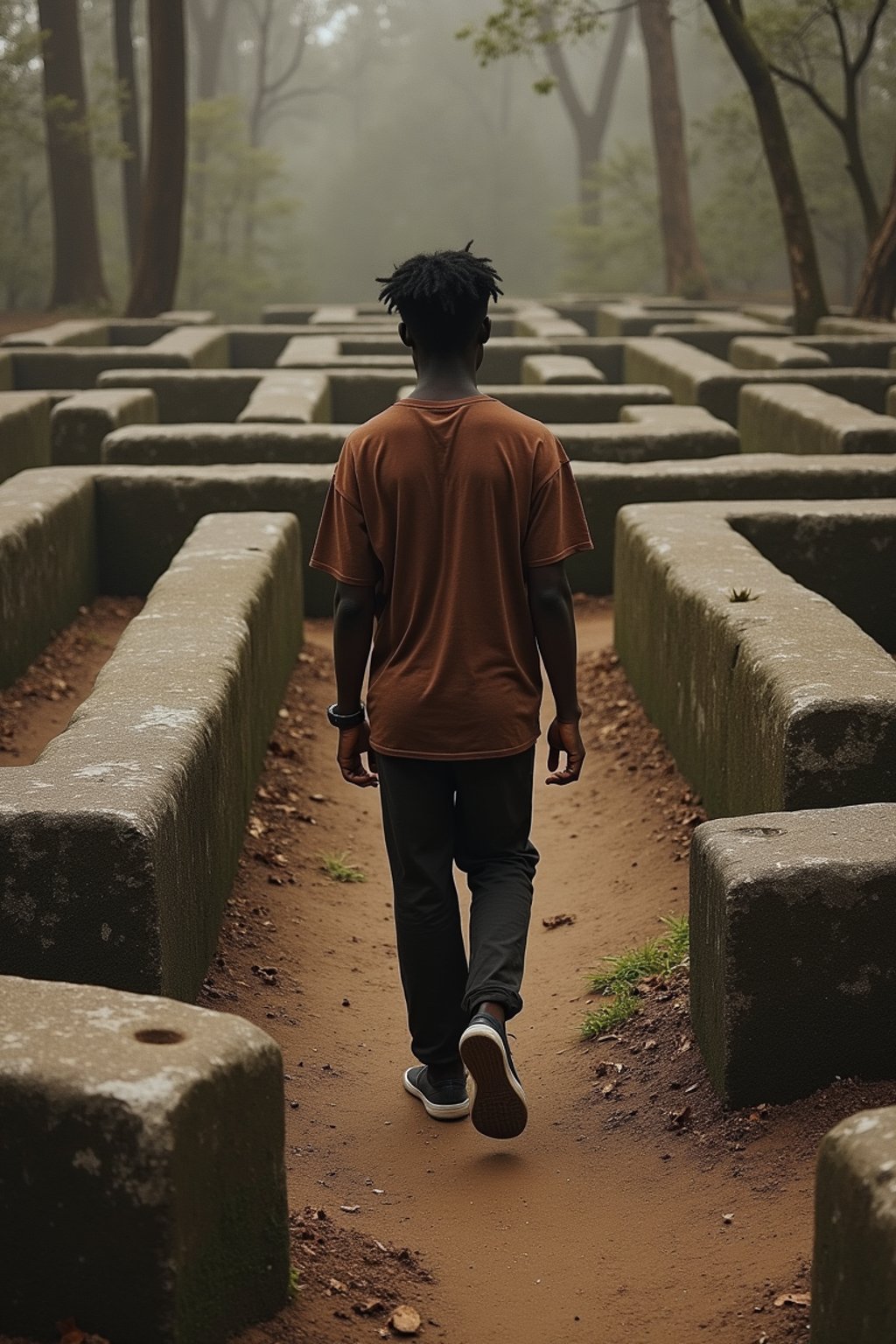 man in a labyrinth or walking a sacred path