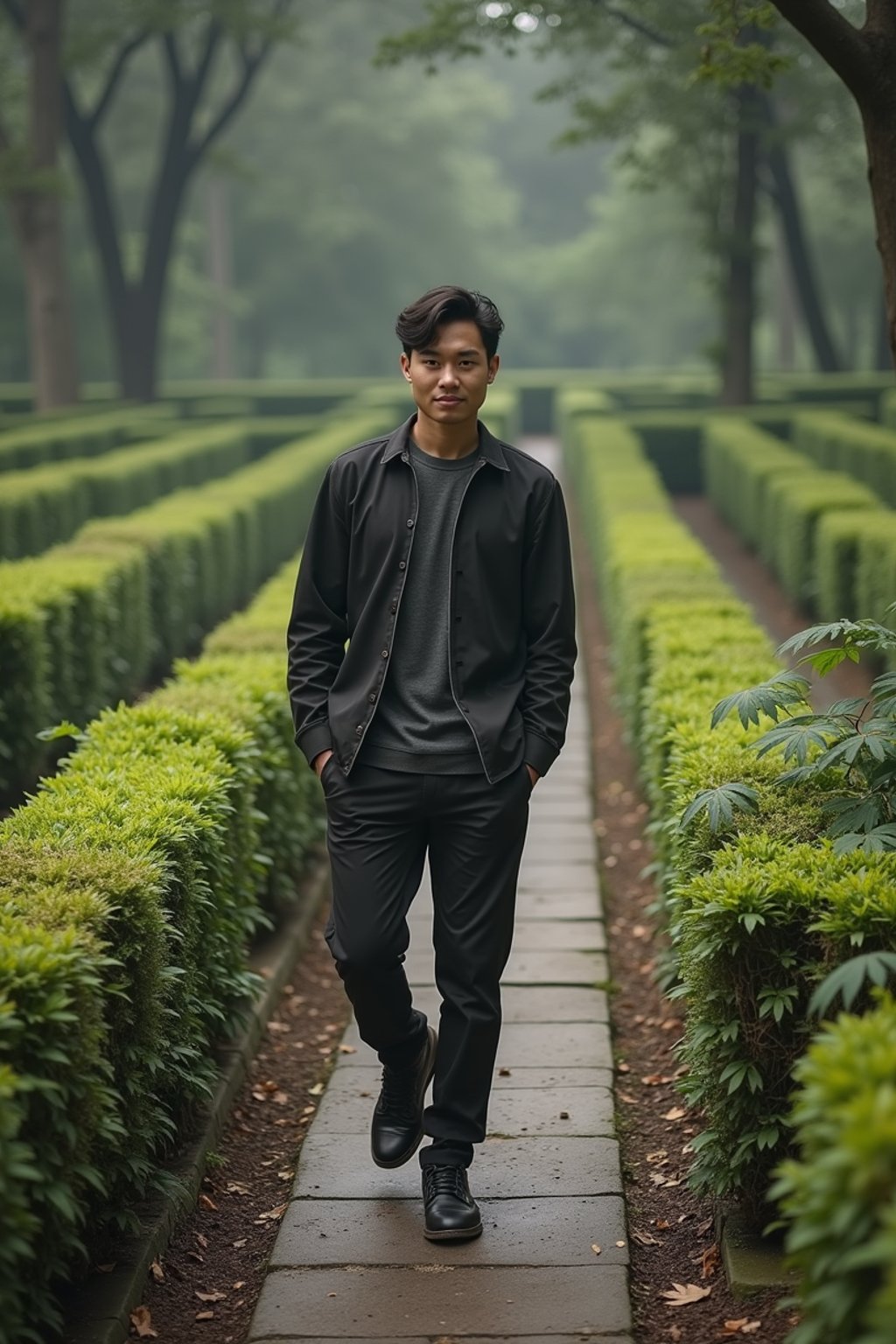 man in a labyrinth or walking a sacred path