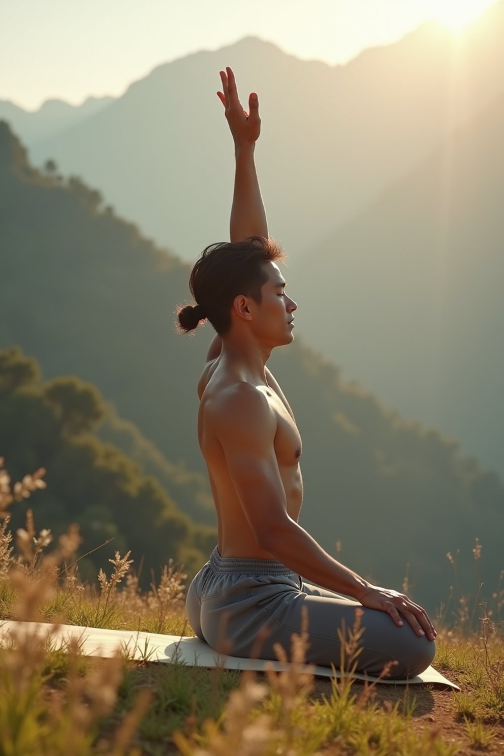 man practicing yoga in a beautiful natural setting