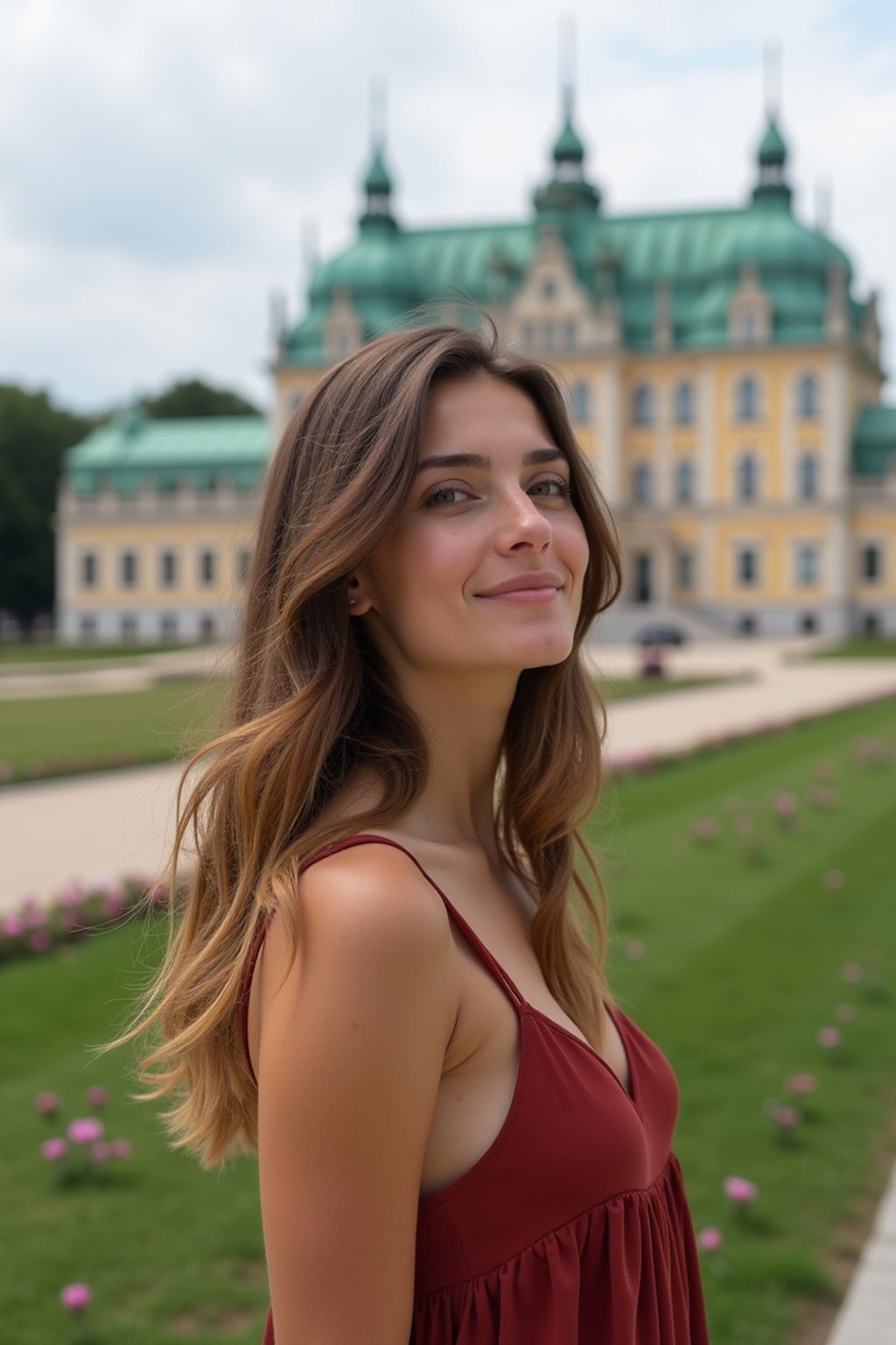 woman as digital nomad in Vienna with the Schönbrunn Palace in the background