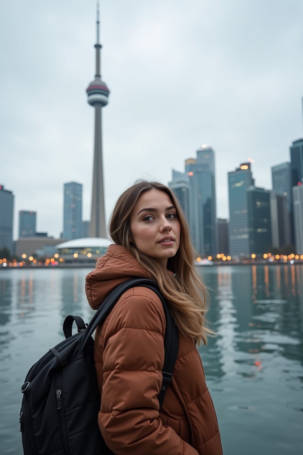 woman as digital nomad in Toronto with the CN Tower in the background