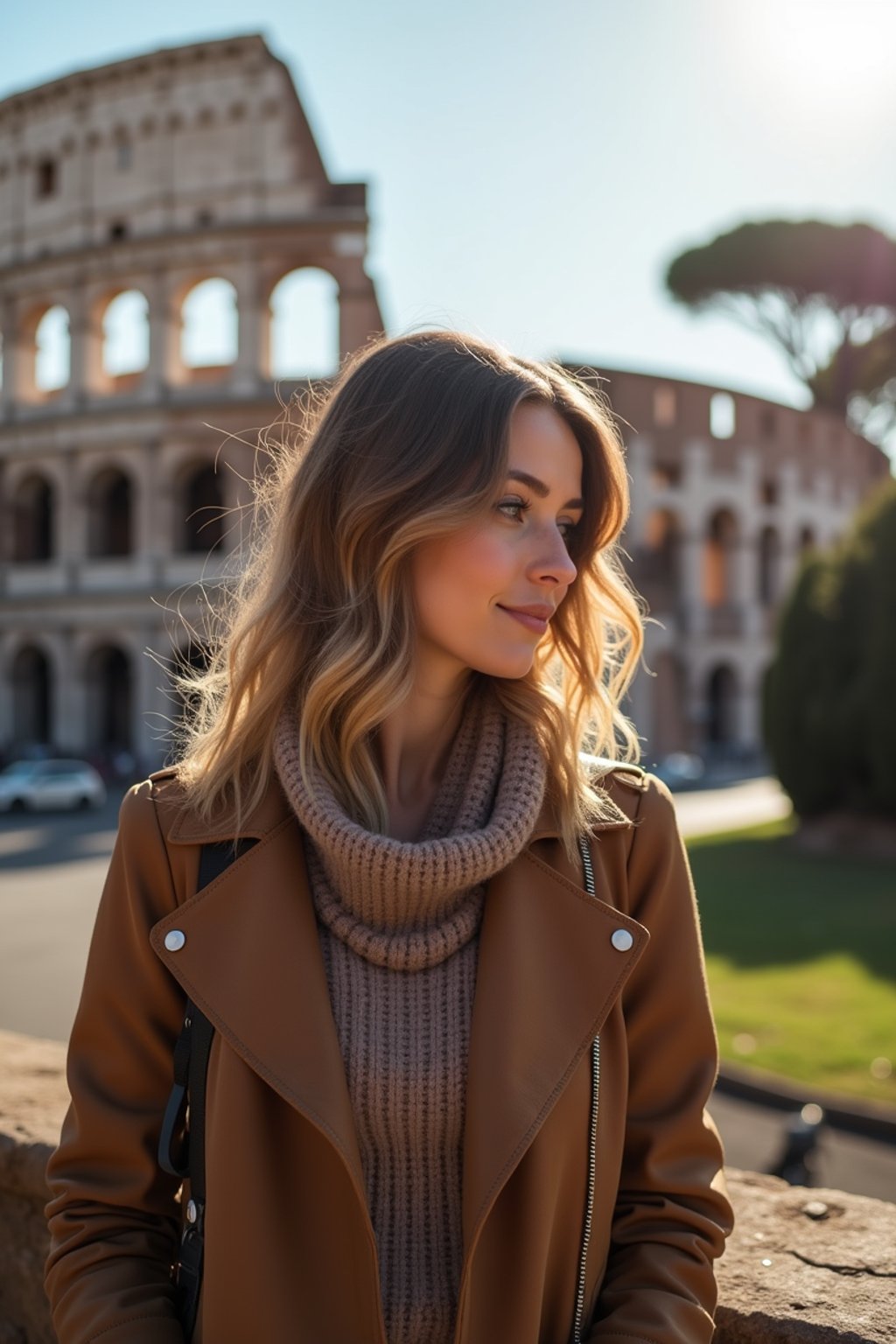 woman as digital nomad in Rome with the Colosseum in the background