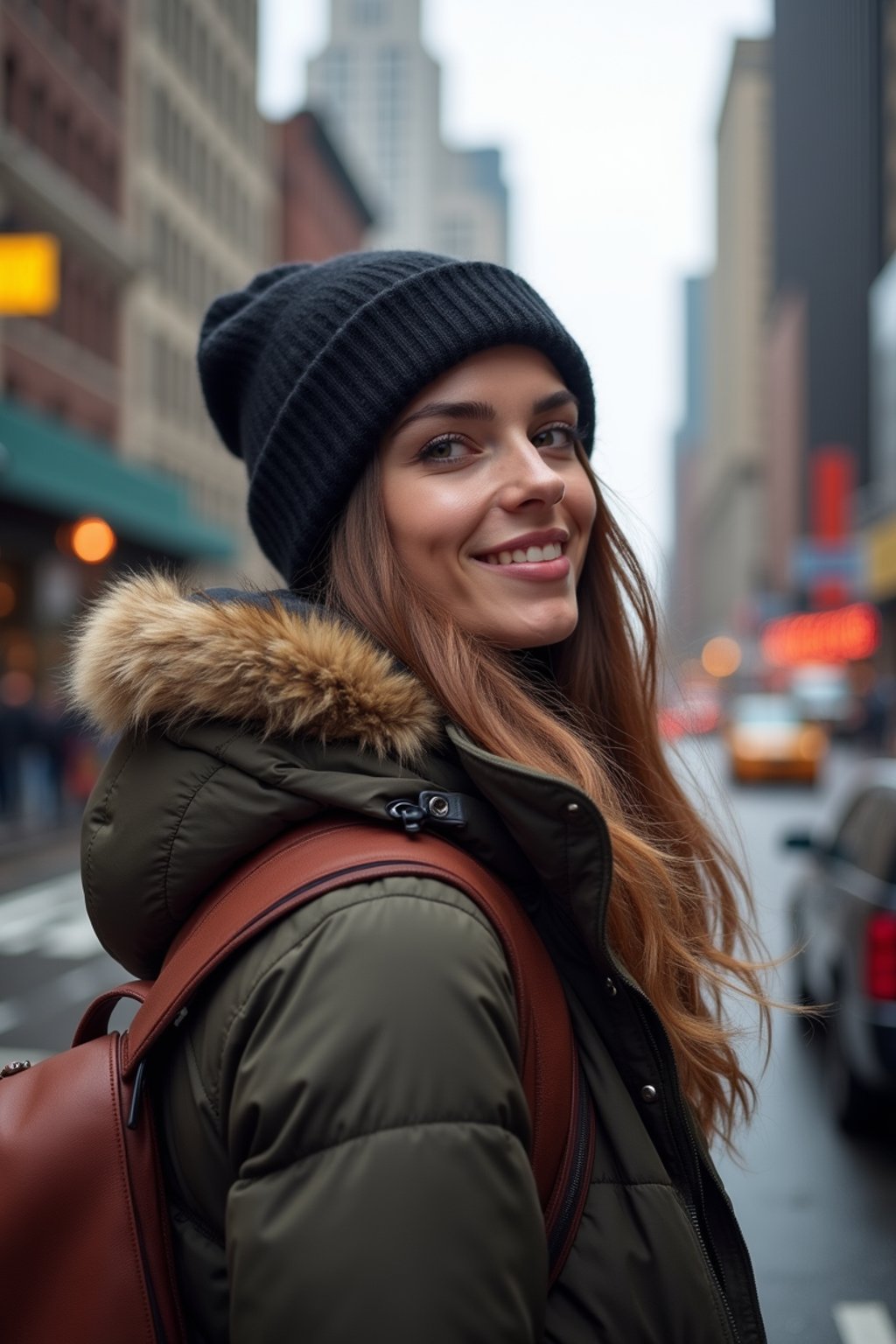 woman as digital nomad in New York City with Manhattan in background