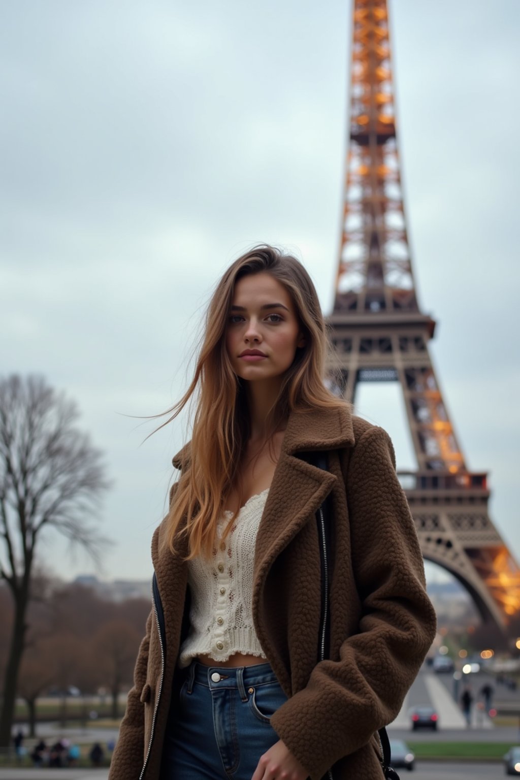 woman as digital nomad in Paris with the Eiffel Tower in background