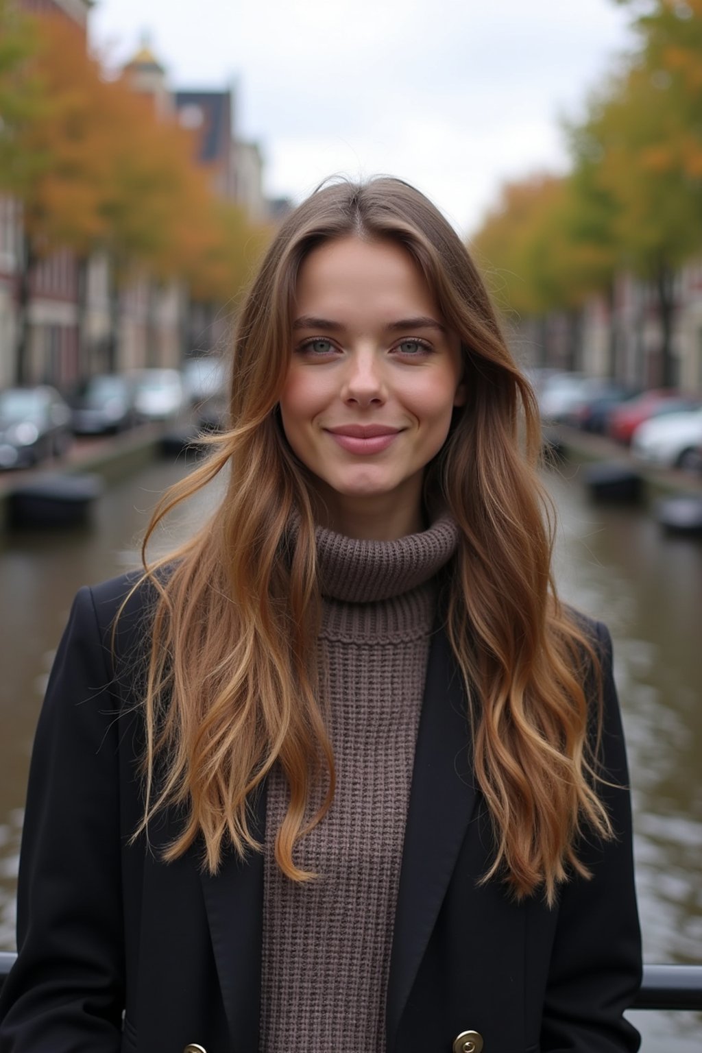 woman as digital nomad in Amsterdam with the Amsterdam Canals in background