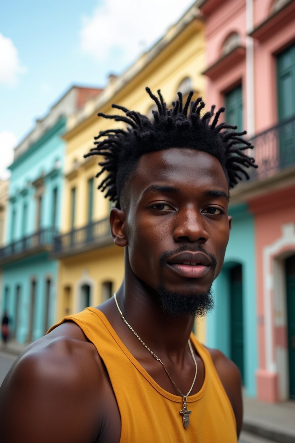 man as digital nomad in Havana with the colorful old town in the background