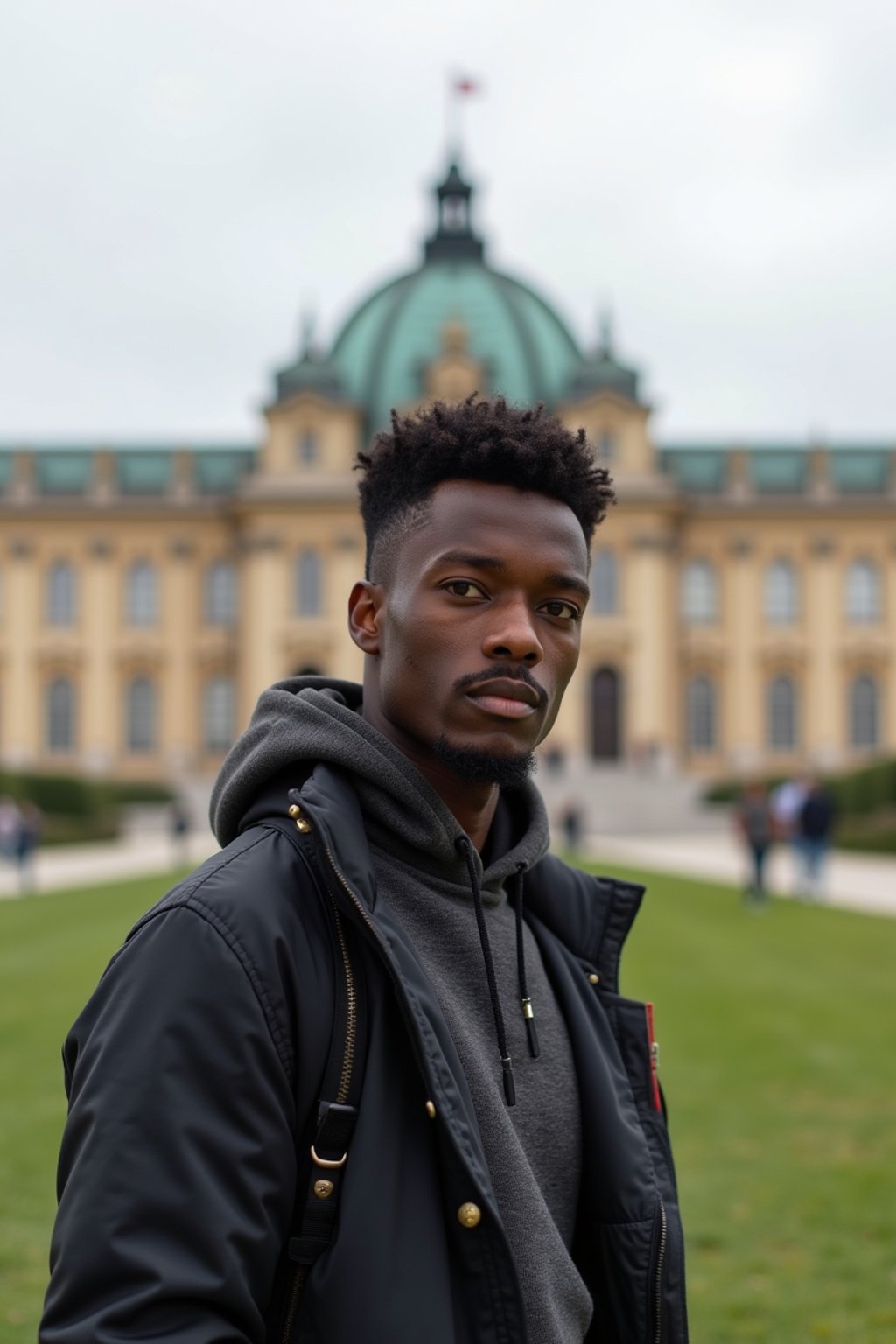 man as digital nomad in Vienna with the Schönbrunn Palace in the background