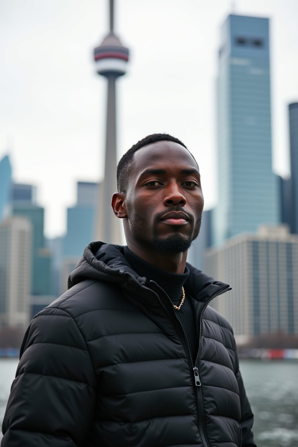 man as digital nomad in Toronto with the CN Tower in the background