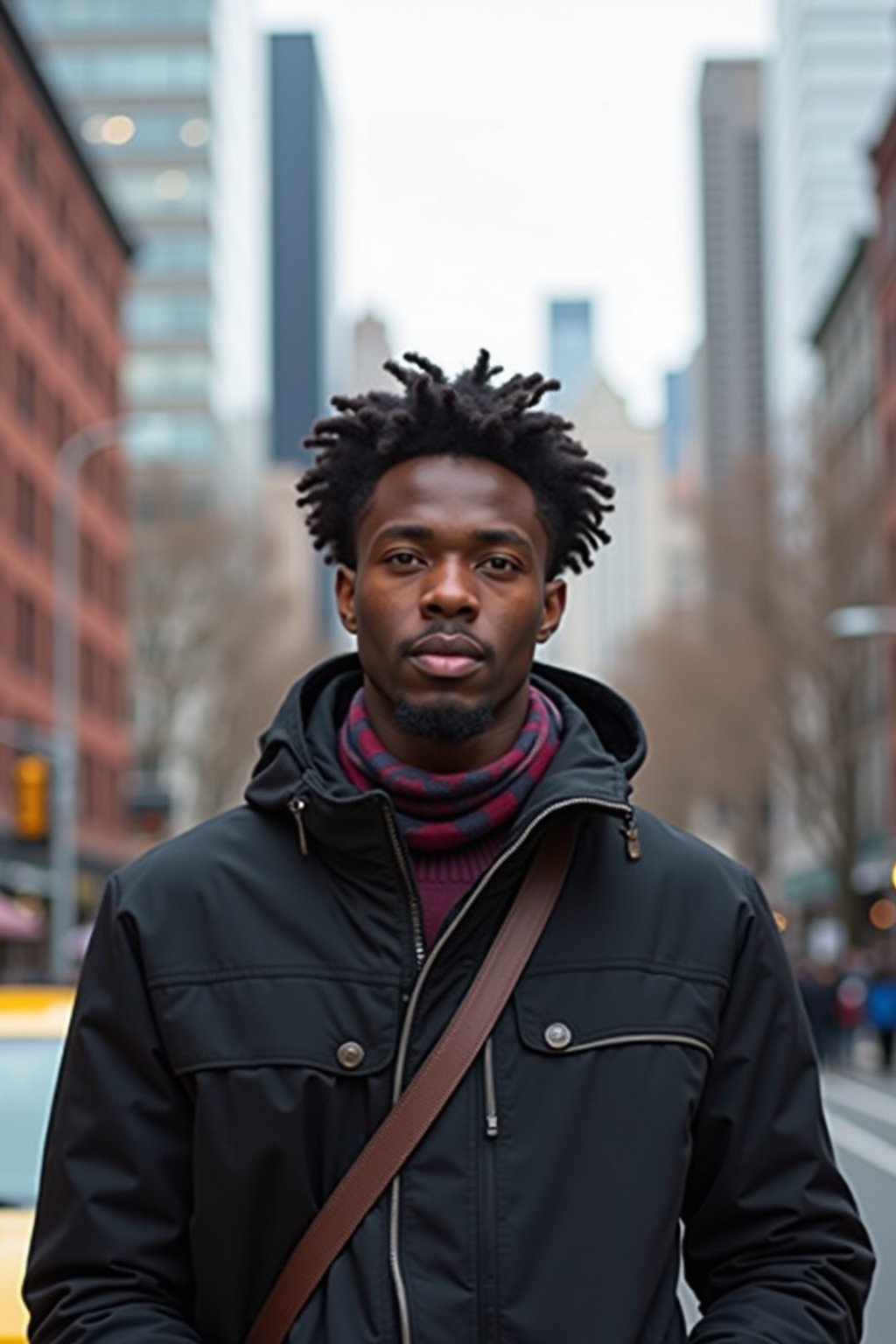 man as digital nomad in New York City with Manhattan in background