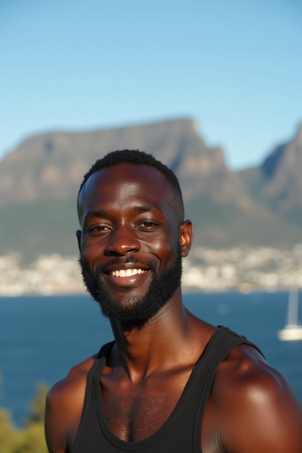 man as digital nomad in Cape Town with the Table Mountain in the background