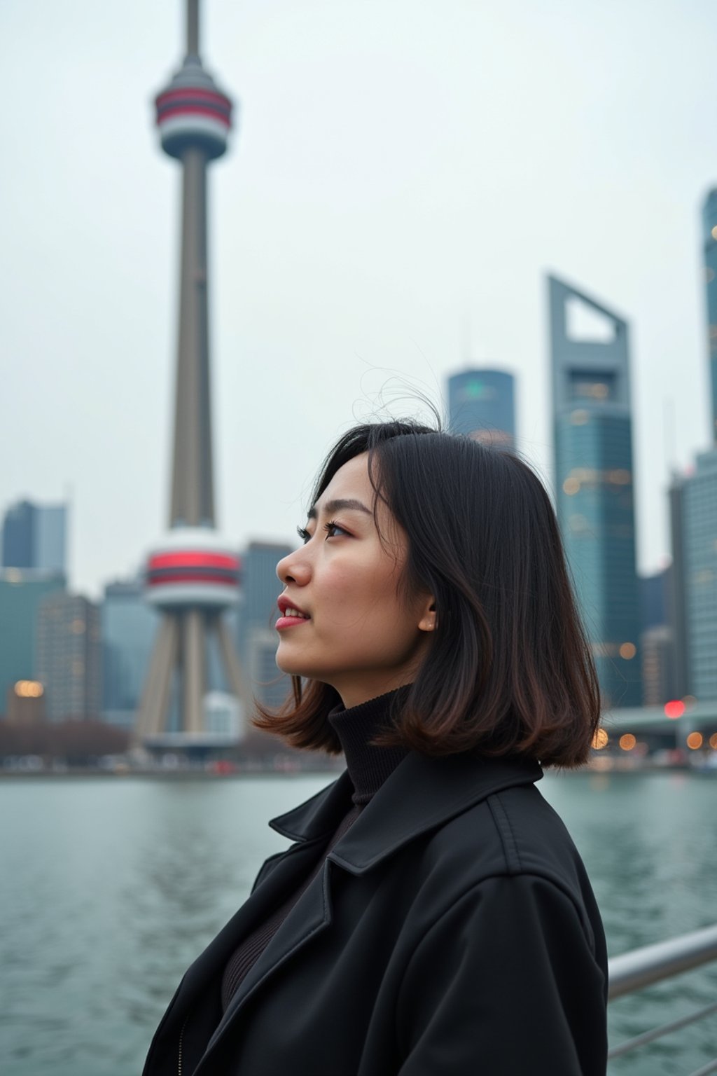 woman as digital nomad in Toronto with the CN Tower in the background