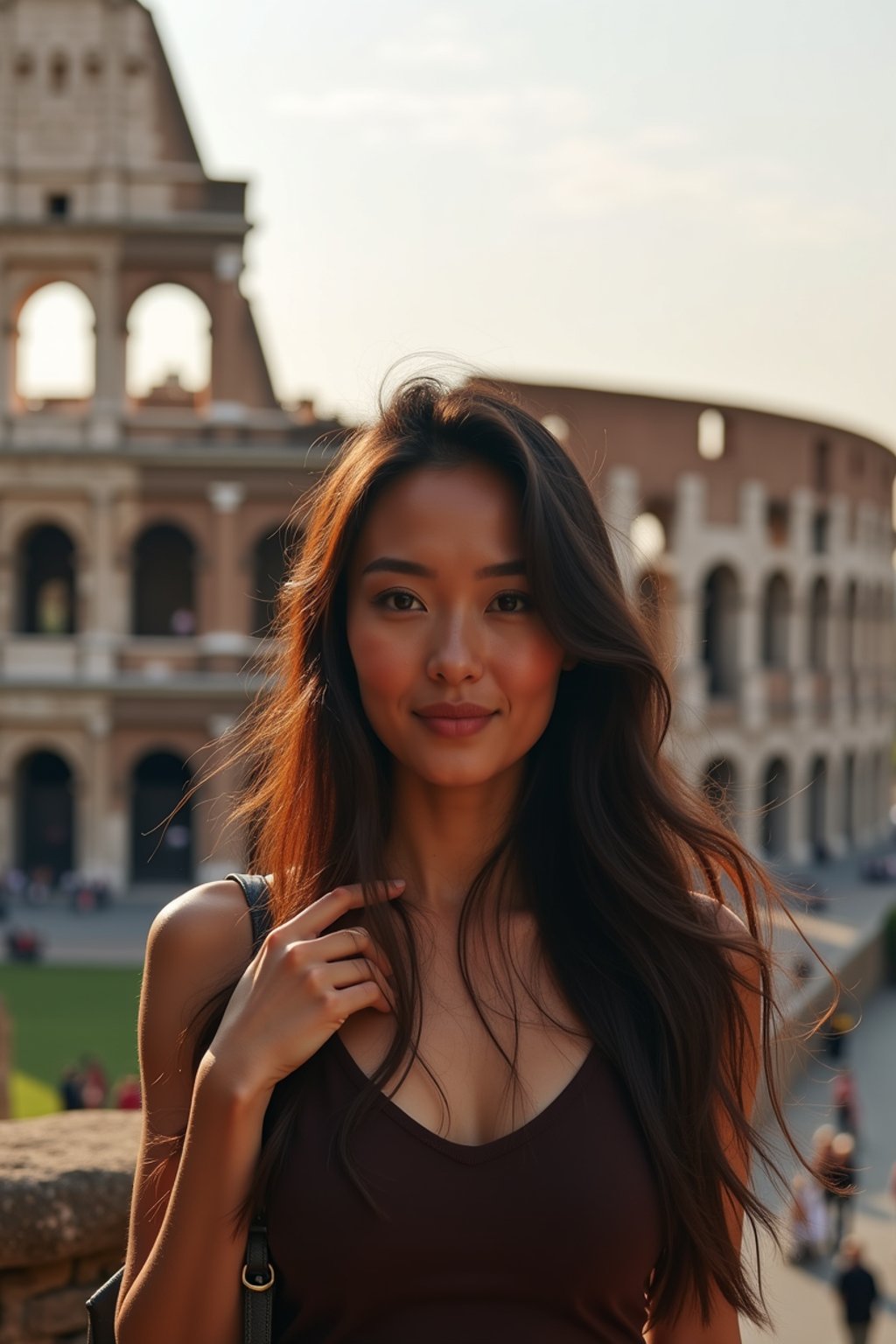 woman as digital nomad in Rome with the Colosseum in the background