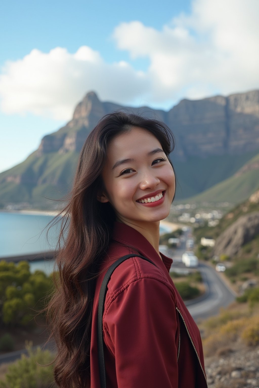 woman as digital nomad in Cape Town with the Table Mountain in the background