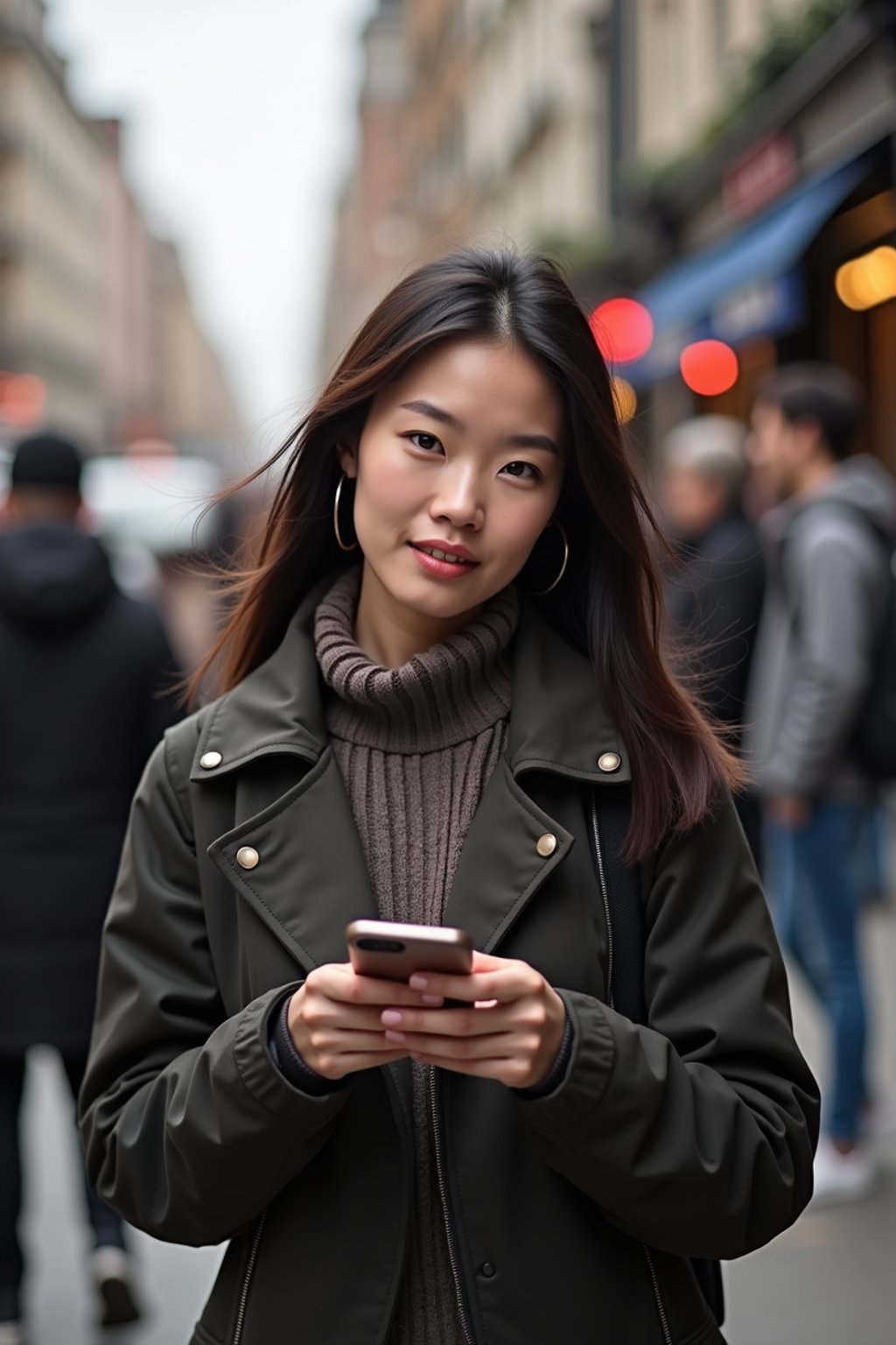 woman as digital nomad in London in Soho background