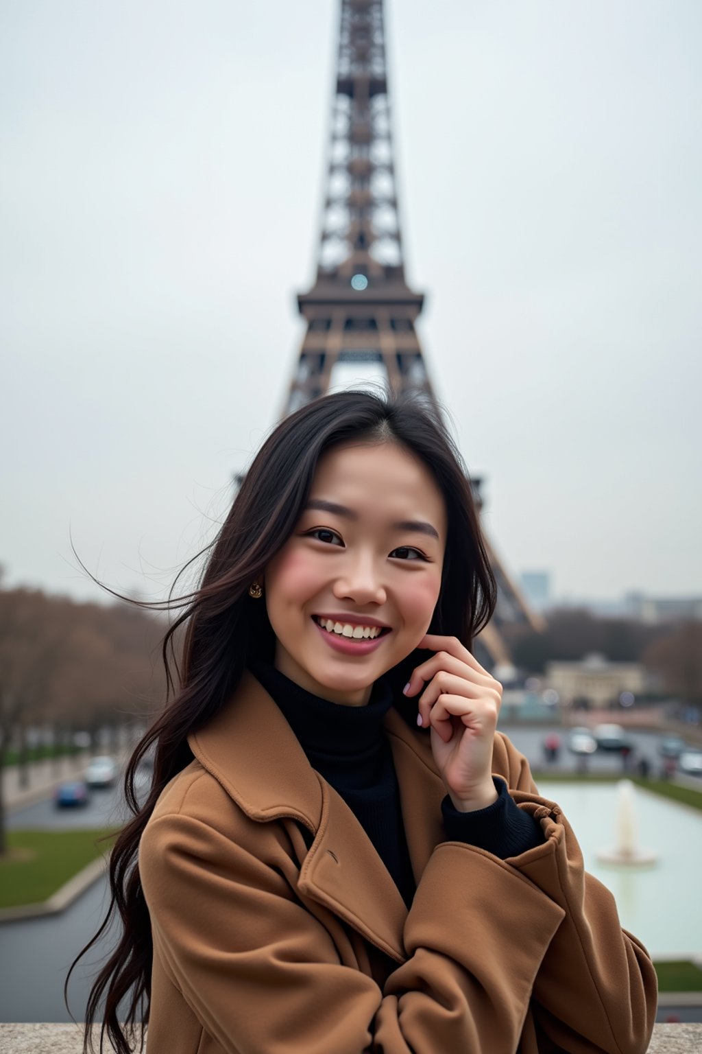 woman as digital nomad in Paris with the Eiffel Tower in background