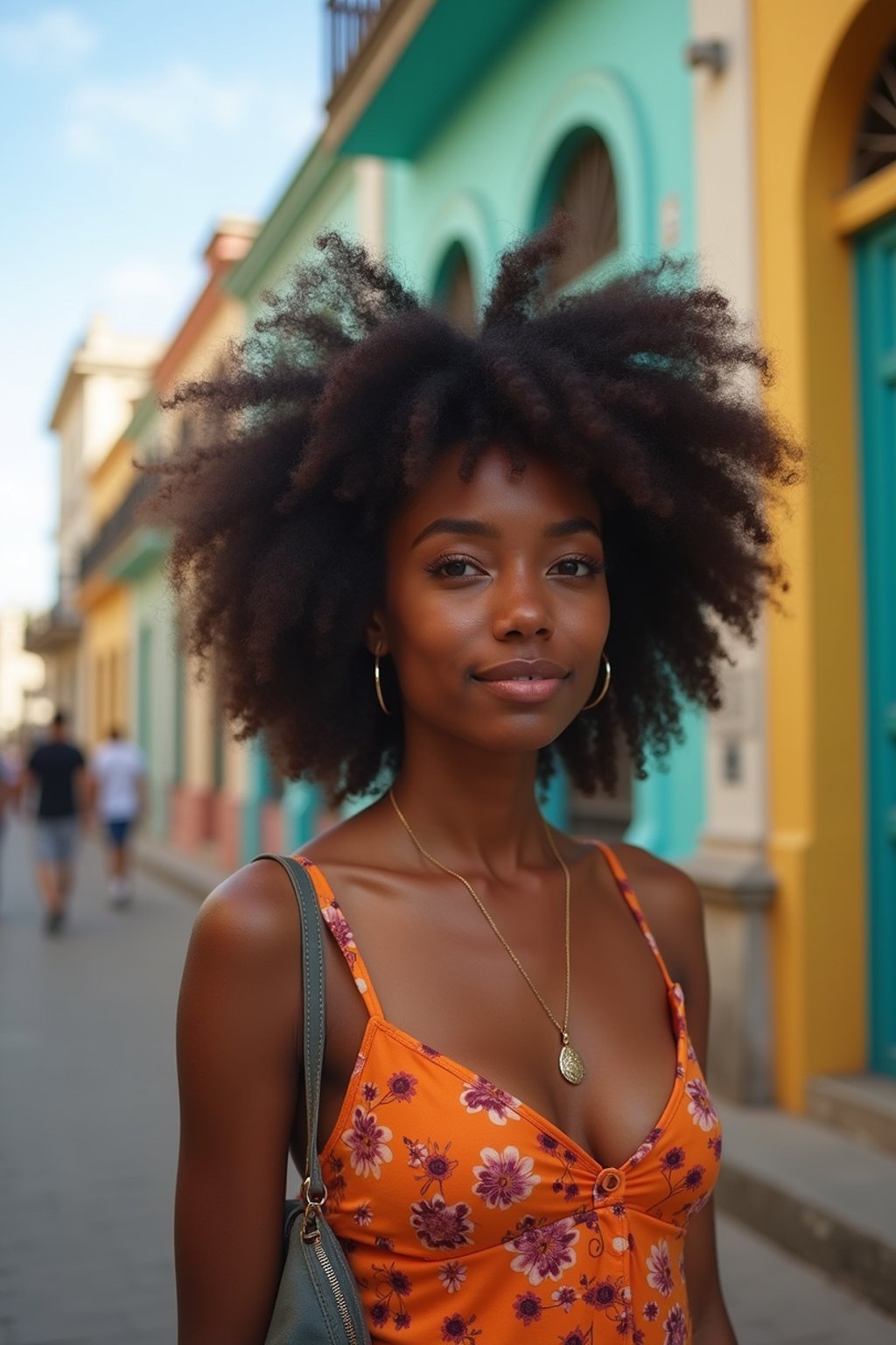 woman as digital nomad in Havana with the colorful old town in the background