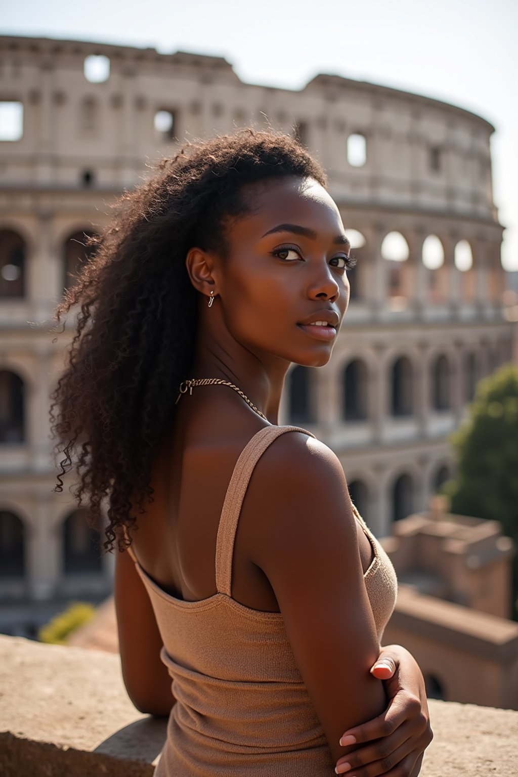 woman as digital nomad in Rome with the Colosseum in the background