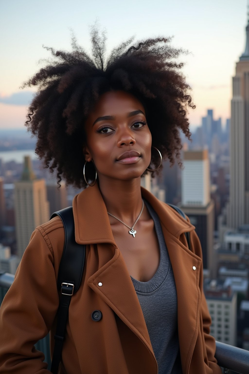 woman as digital nomad in New York City with Manhattan in background