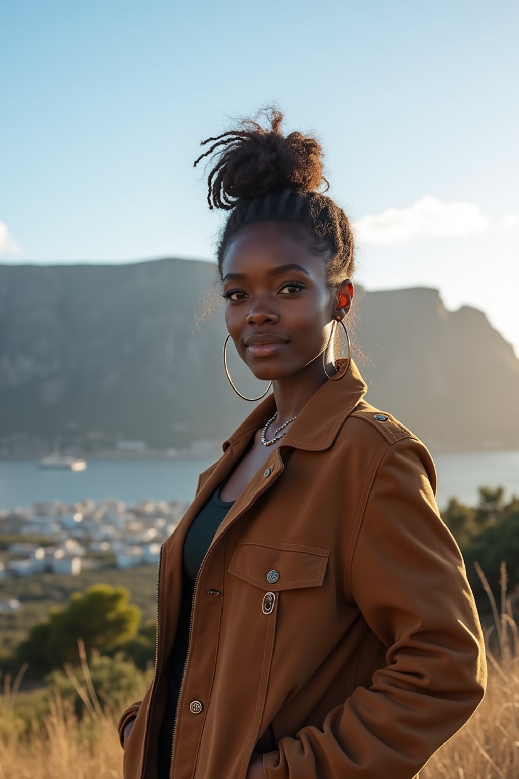 woman as digital nomad in Cape Town with the Table Mountain in the background