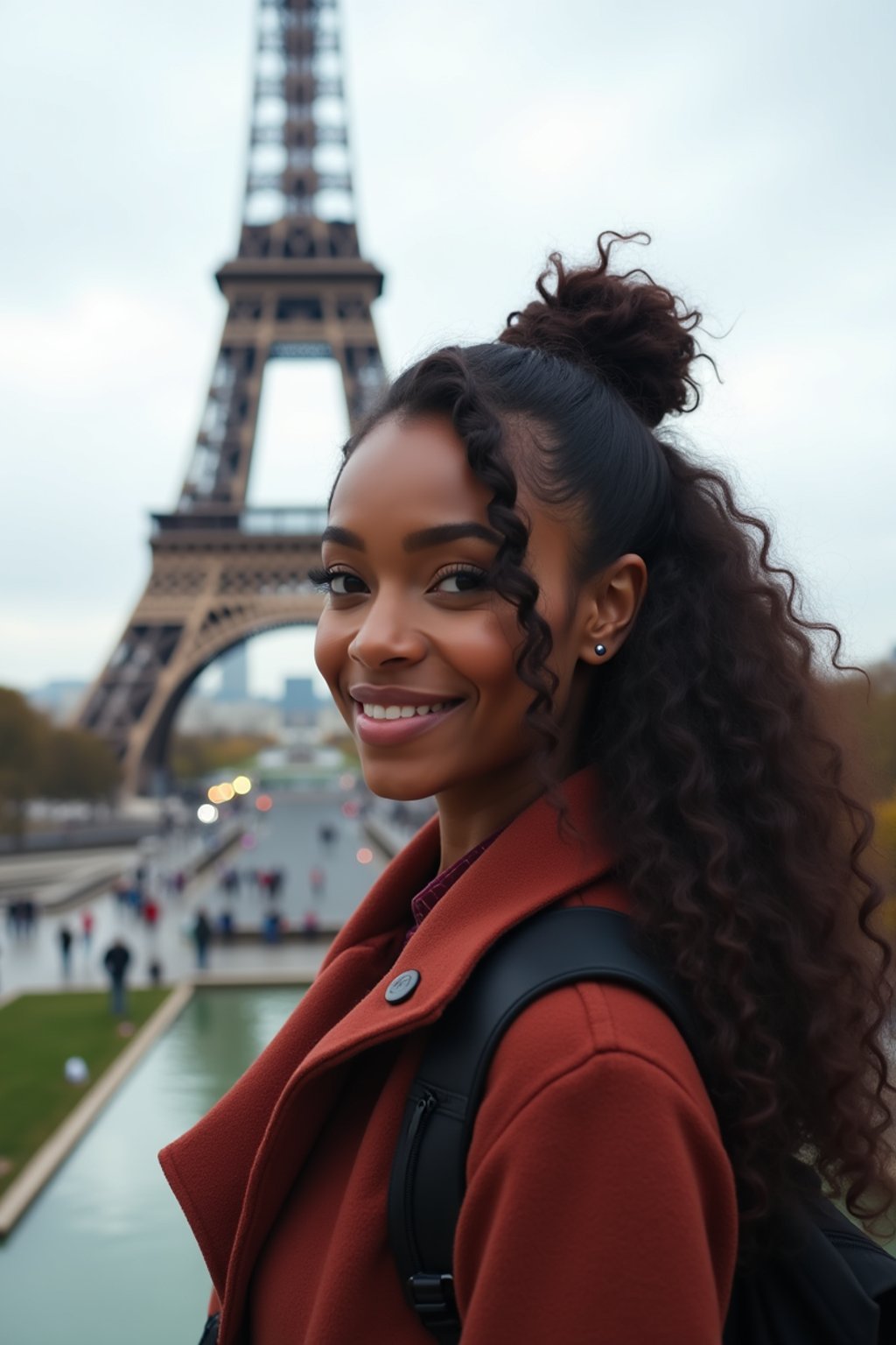 woman as digital nomad in Paris with the Eiffel Tower in background