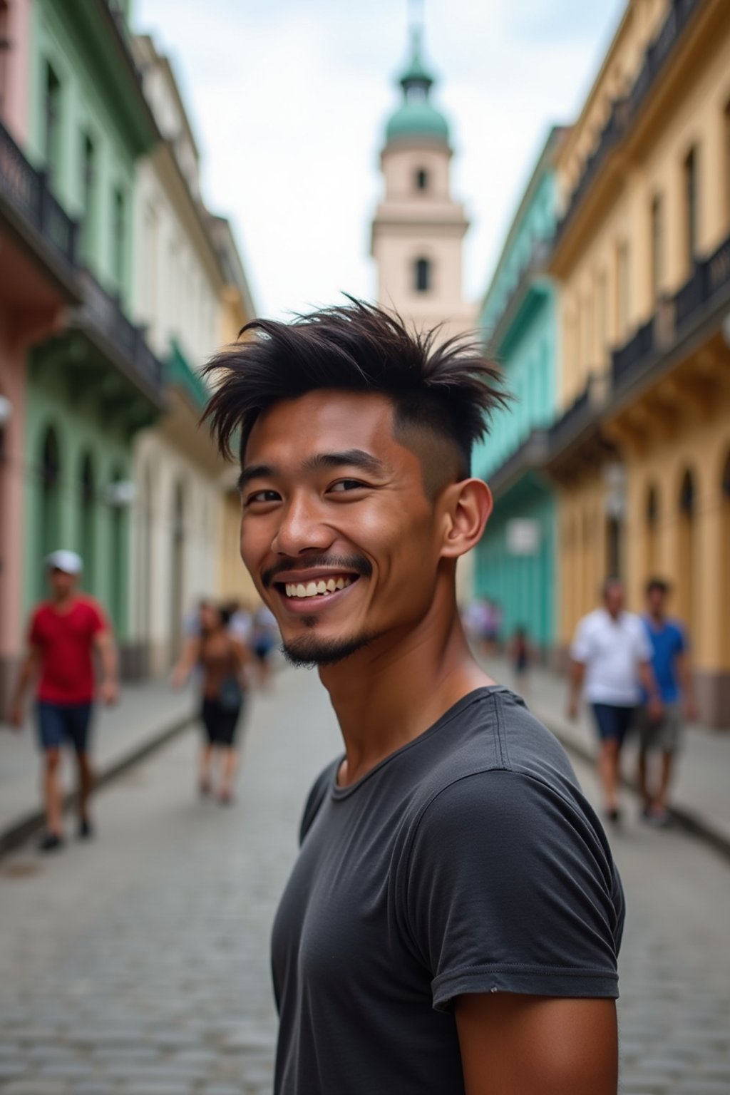 man as digital nomad in Havana with the colorful old town in the background