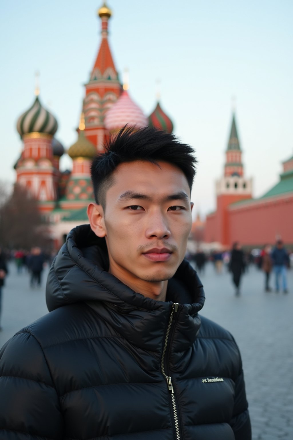 man as digital nomad in Moscow with the Kremlin in the background