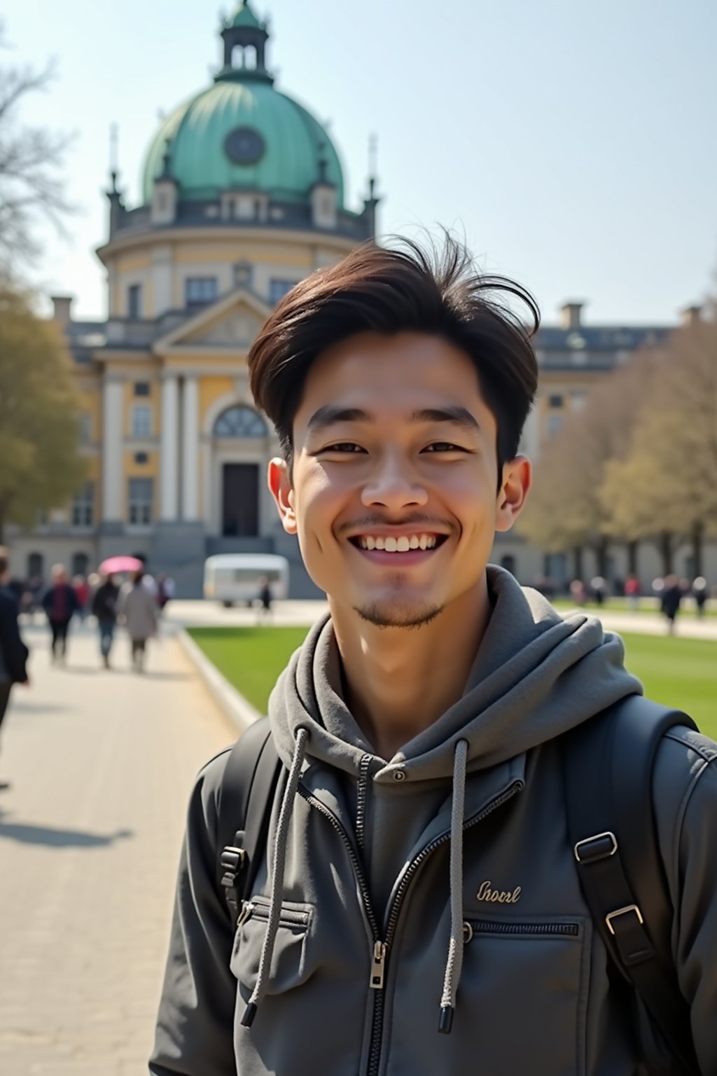 man as digital nomad in Vienna with the Schönbrunn Palace in the background