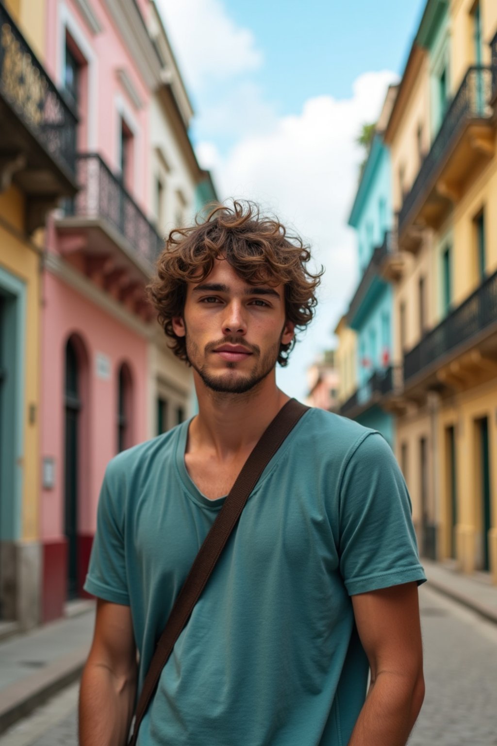 man as digital nomad in Havana with the colorful old town in the background