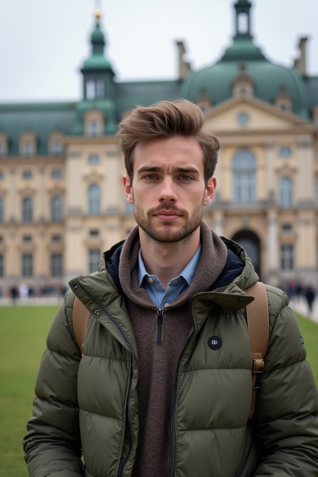 man as digital nomad in Vienna with the Schönbrunn Palace in the background