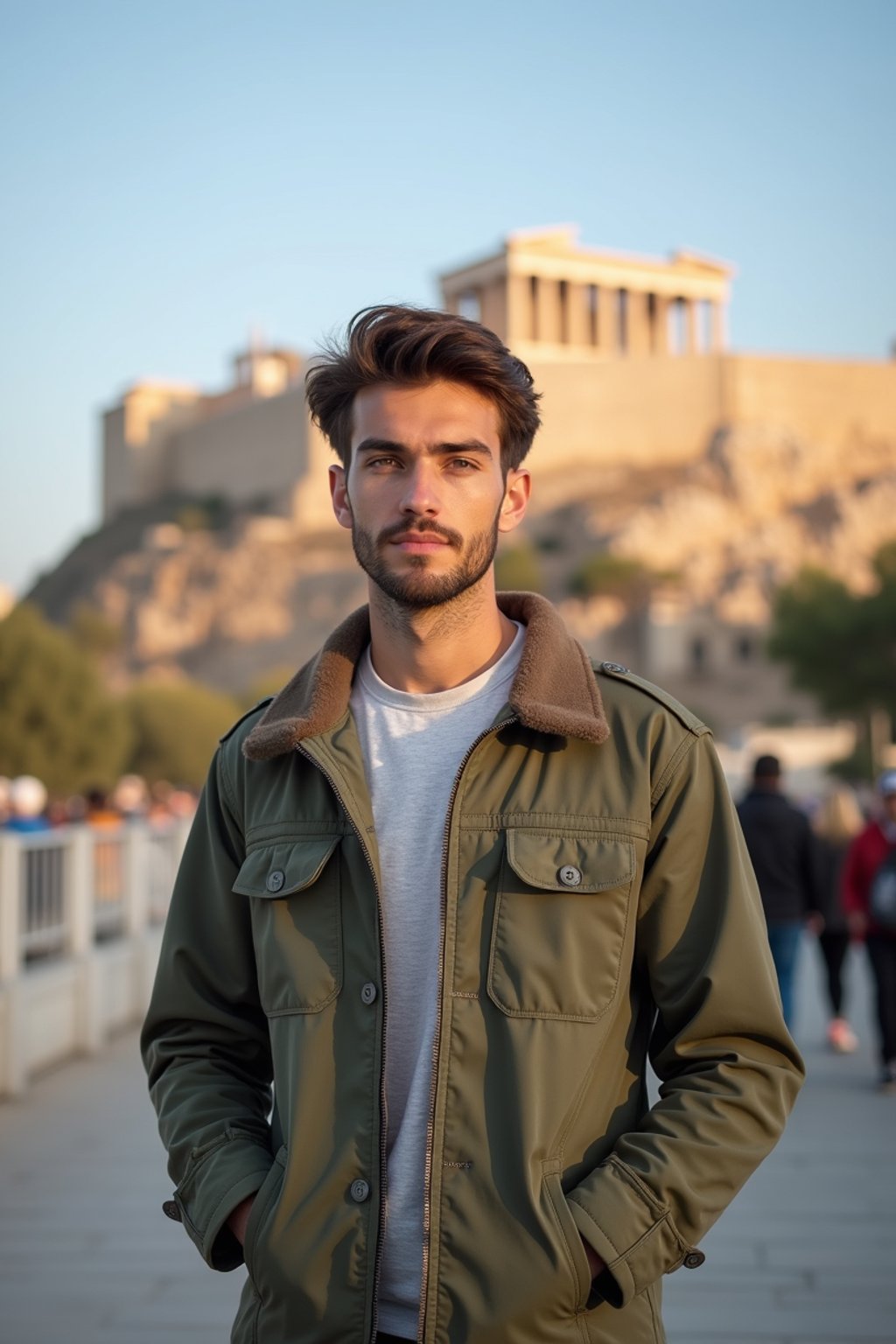 man as digital nomad in Athens with the Acropolis in the background