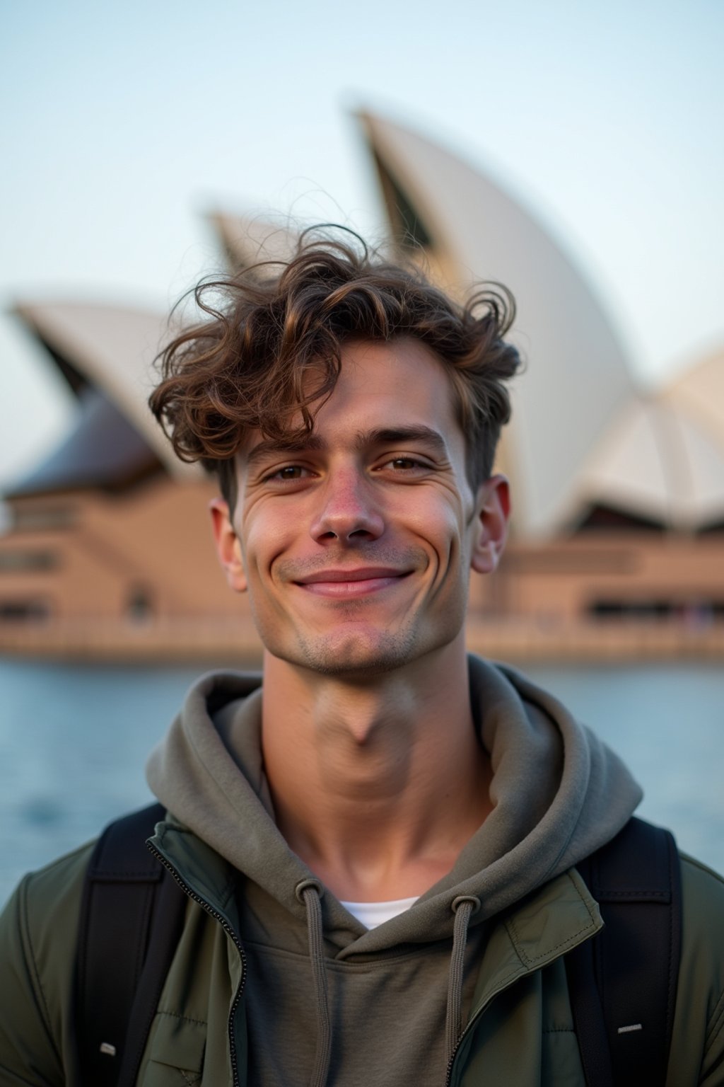 man as digital nomad in Sydney with the Sydney Opera House in the background