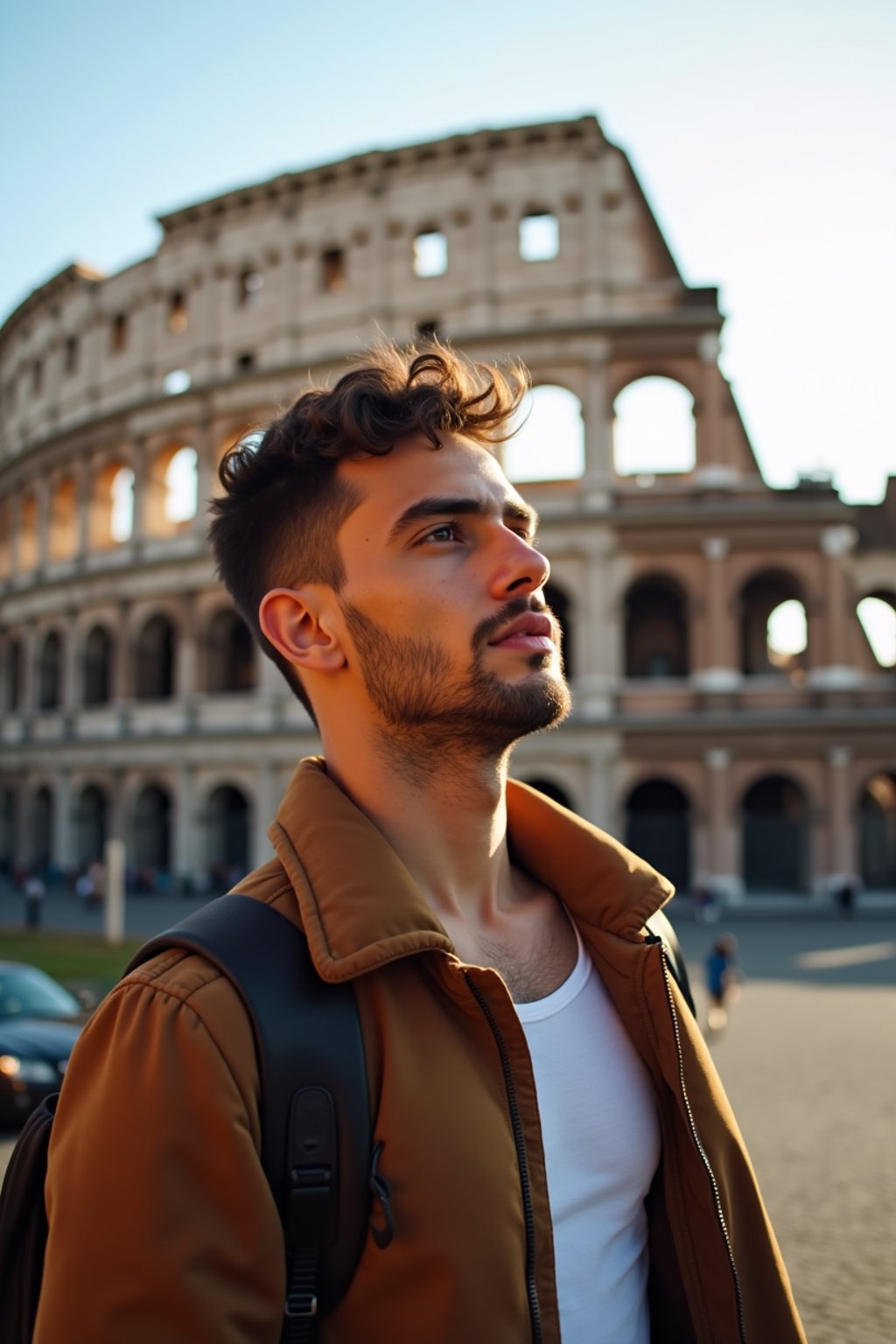 man as digital nomad in Rome with the Colosseum in the background