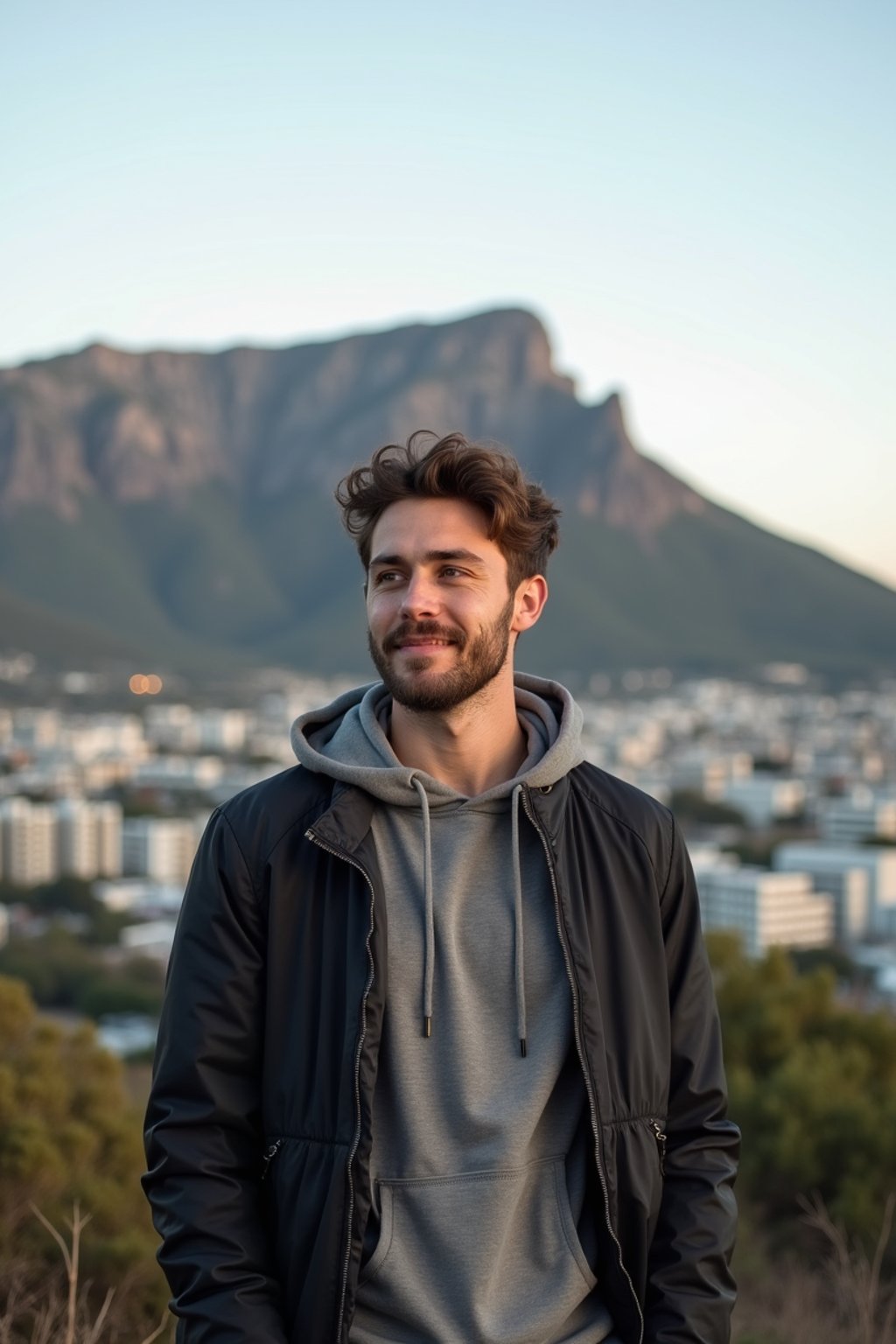 man as digital nomad in Cape Town with the Table Mountain in the background