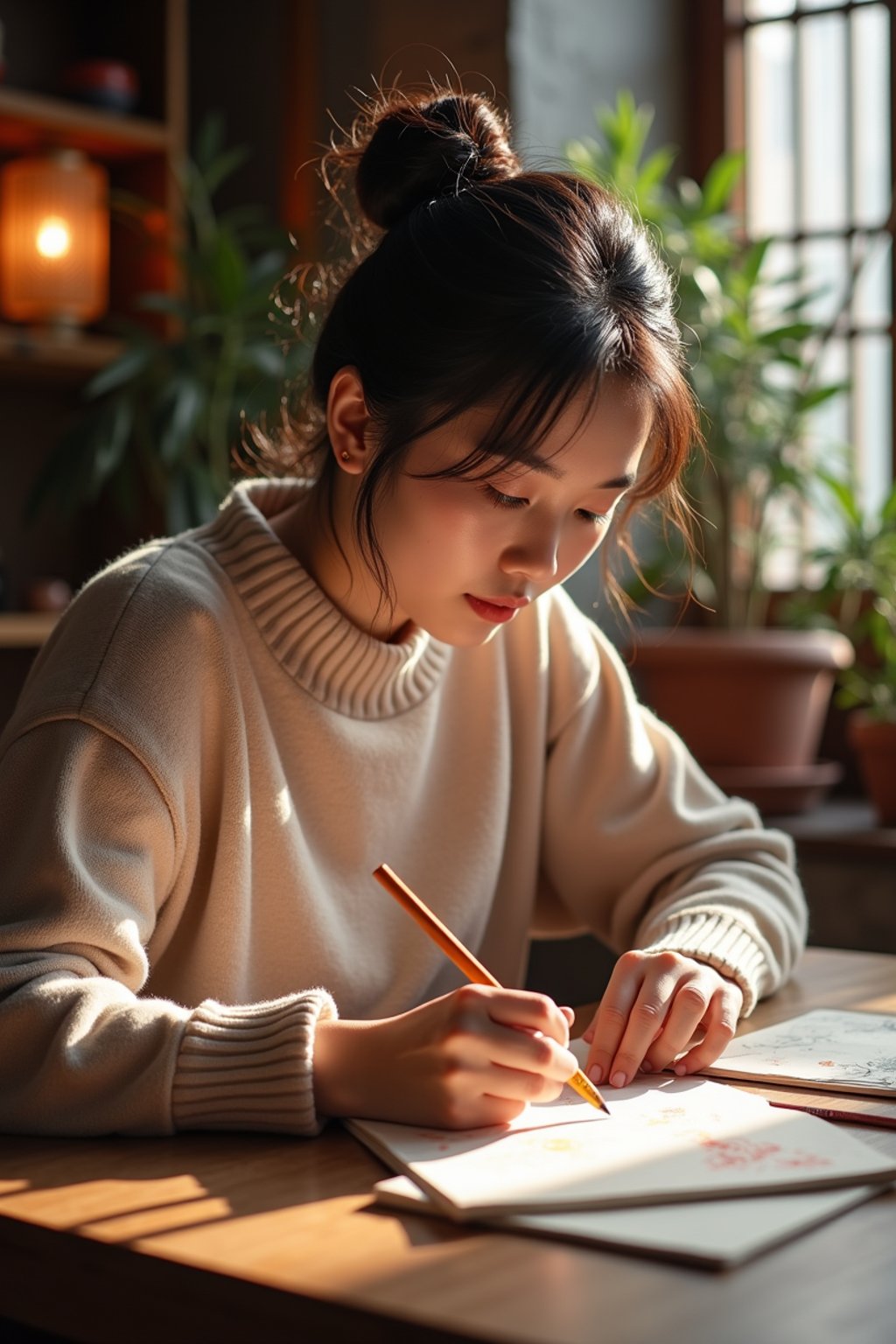 feminine woman engaging in a hobby or craft