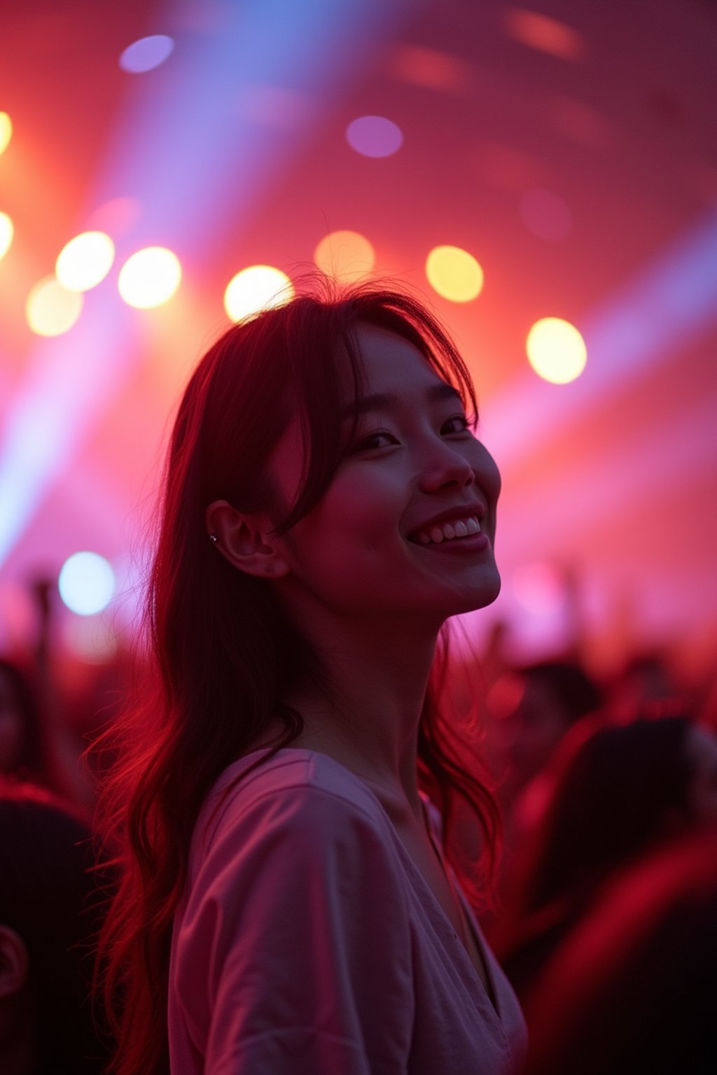 feminine woman enjoying a concert or music festival