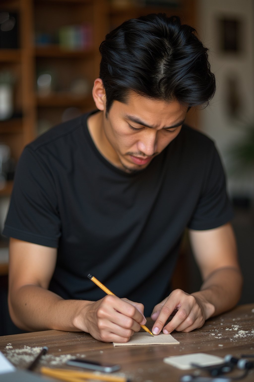 masculine  man engaging in a hobby or craft