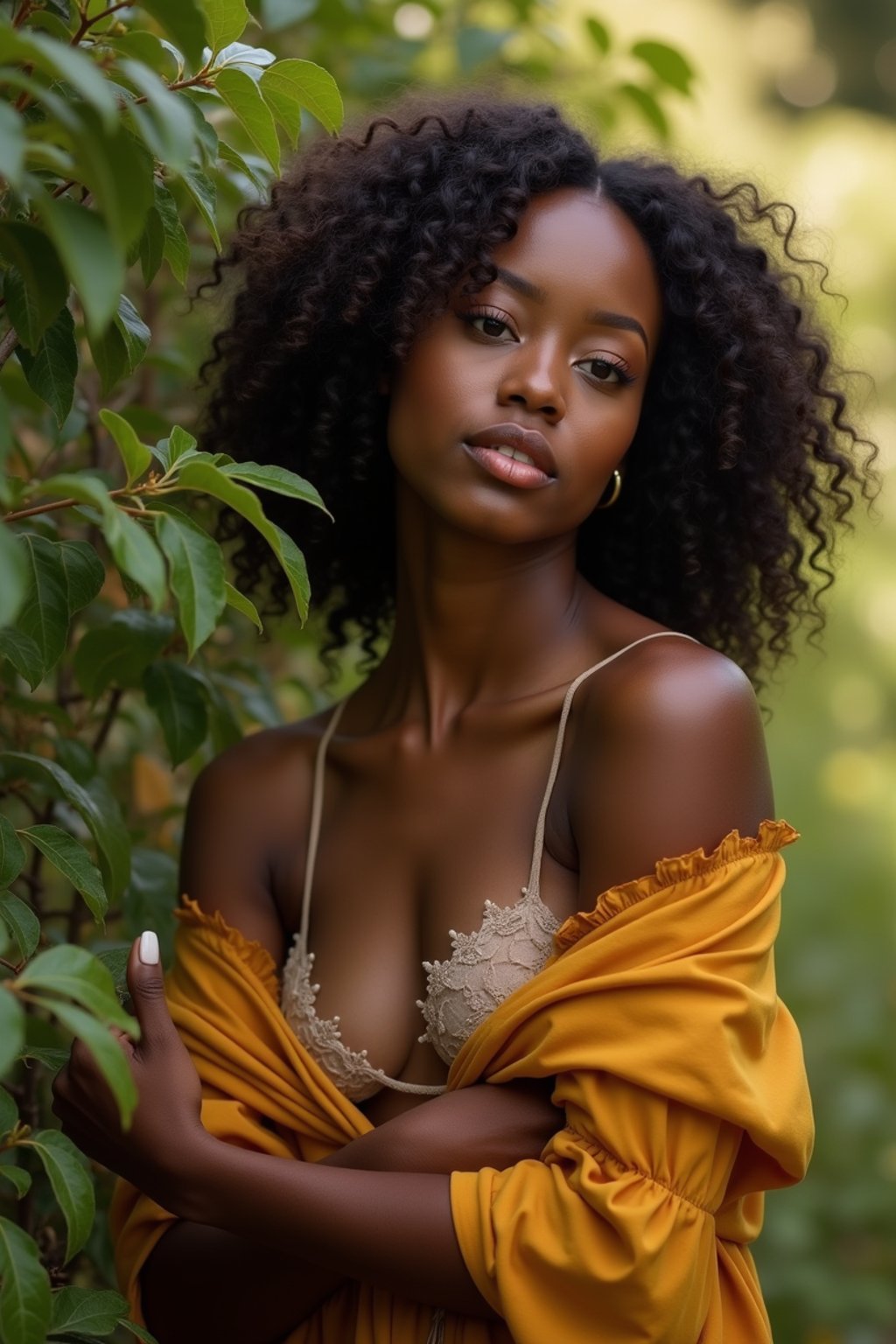 a captivating  feminine woman embracing nature