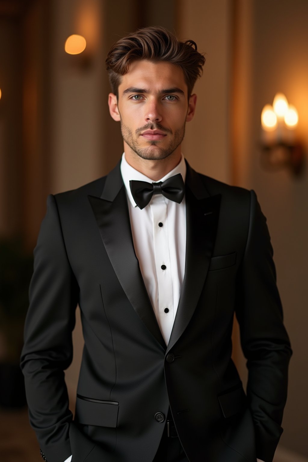 an elegant masculine  man attending a formal event