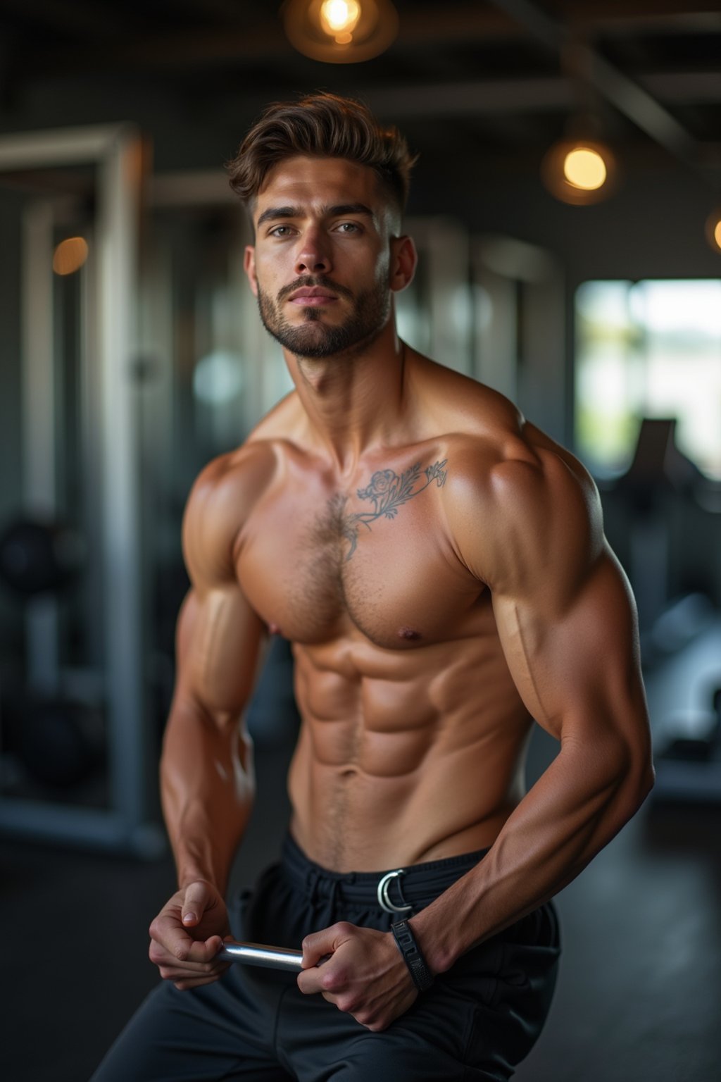 a confident masculine  man engaging in a fitness routine