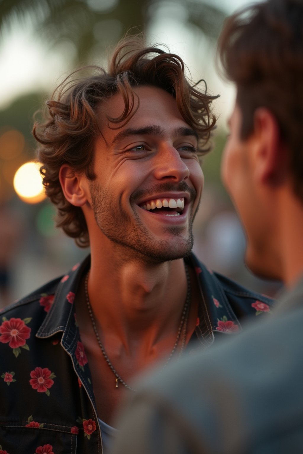 masculine  man laughing and hanging out with friends