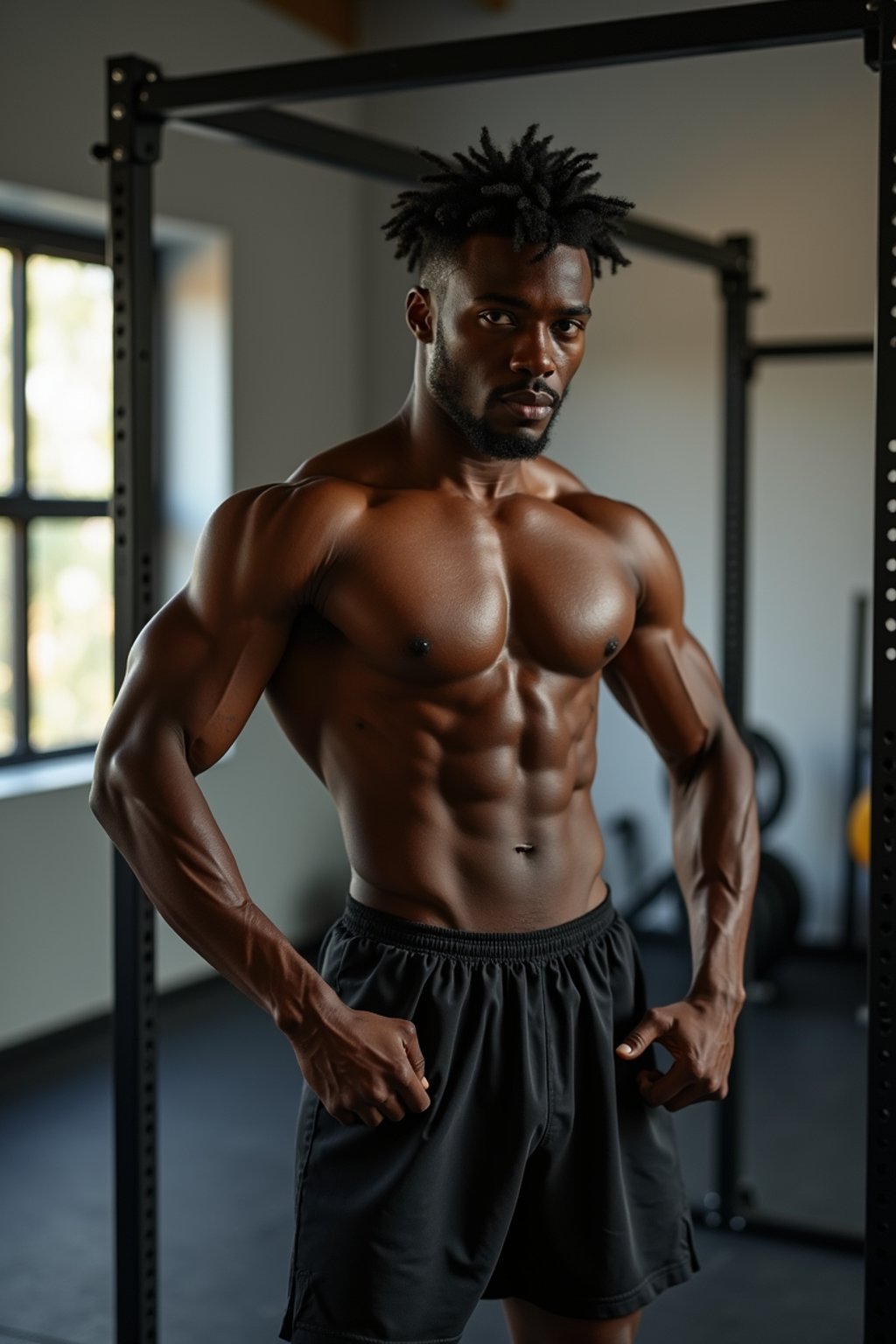 a confident masculine  man engaging in a fitness routine