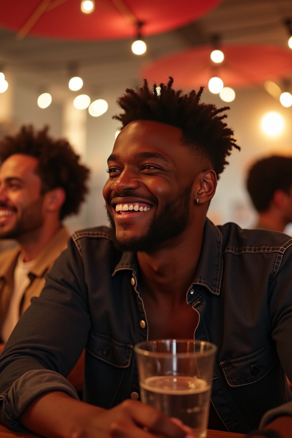 masculine  man laughing and hanging out with friends