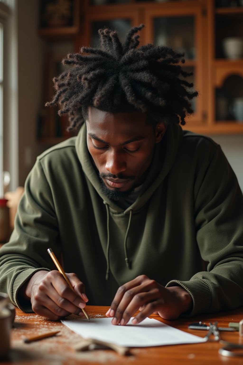 masculine  man engaging in a hobby or craft