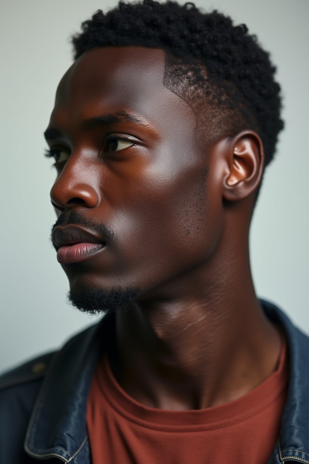 headshot of looking away, looking aside, gazing off man, plain background